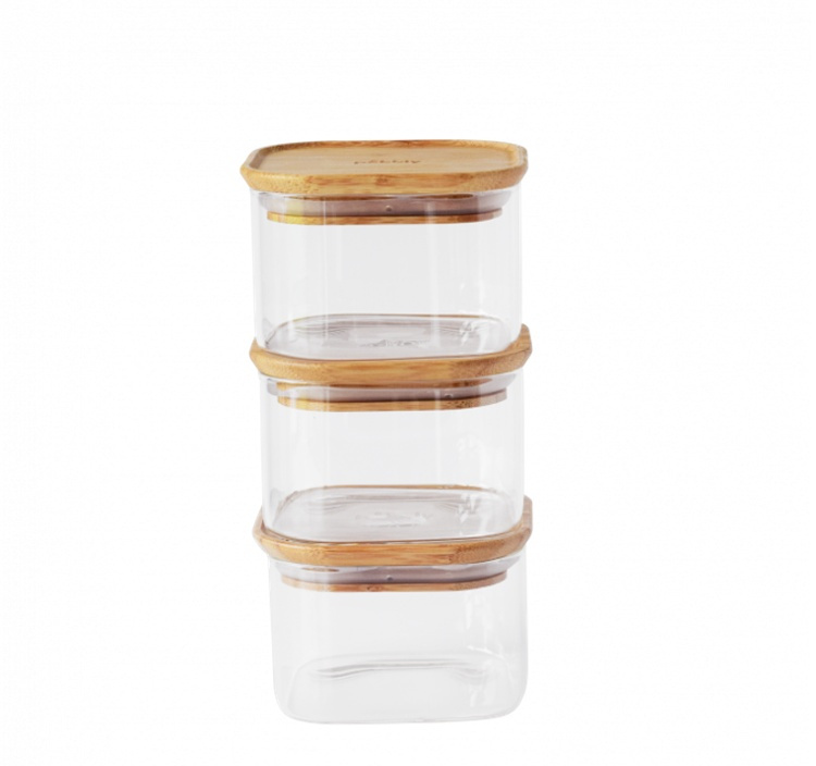 Glass Canisters, 0,5 L, Set of 3, PEBBLY SQUARE MINI, Clear / Bamboo in the group Storage / Kitchen storage / Storage bins and jars at SmartaSaker.se (41023)