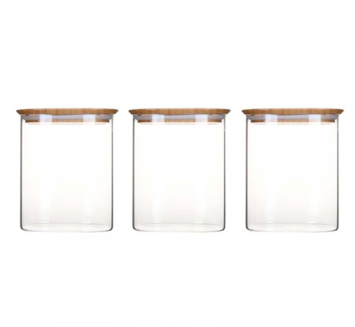 Glass Canisters, 0,8 L, Set of 3, PEBBLY SQUARE SMALL, Clear / Bamboo in the group Storage / Kitchen storage / Storage bins and jars at SmartaSaker.se (41024)