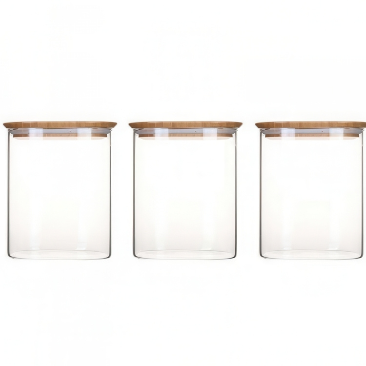 Glass Canisters, 0,8 L, Set of 3, PEBBLY SQUARE SMALL, Clear / Bamboo in the group Storage / Kitchen storage / Storage jars at SmartaSaker.se (41024)