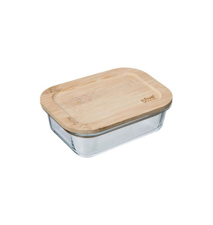 Glas Container with Bamboo Lid, 0,4 L, BOÎTE VERRE BAMBOU, 14,5 x 10,5 x H 5,5 cm, Clear / Nature in the group Storage / Kitchen storage at SmartaSaker.se (41026)