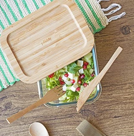 Glas Container with Bamboo Lid, 650ml, PEBBLY SMALL COOK & STORE, 17 x 12,5 x H6 cm, Clear / Nature in the group Storage / Kitchen storage / Food containers / Glass at SmartaSaker.se (41031)