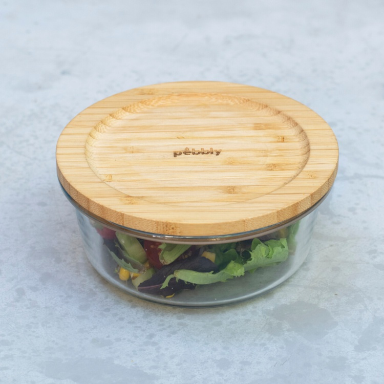 Glas Bowl with Bamboo Lid, 620ml, PEBBLY MINI ECO FRIENDLY BOWL, Ø 15 x H7 cm, Clear / Nature in the group Storage / Kitchen storage / Storage bins and jars at SmartaSaker.se (41034)