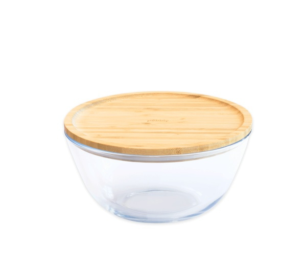 Glas Bowl with Bamboo Lid, 770ml, PEBBLY SMALL ECO FRIENDLY BOWL, Ø 15 x H 9 cm, Clear / Nature in the group Storage / Kitchen storage / Storage bins and jars at SmartaSaker.se (41035)