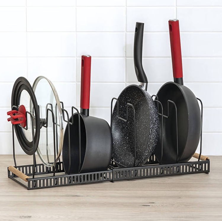 Lids & Pans organizer, SIMPLY SMART, Adjustable 32,5 - 58,5 cm, Black / Natur in the group Storage / Kitchen storage / Kitchen cabinet organizers at SmartaSaker.se (41044)