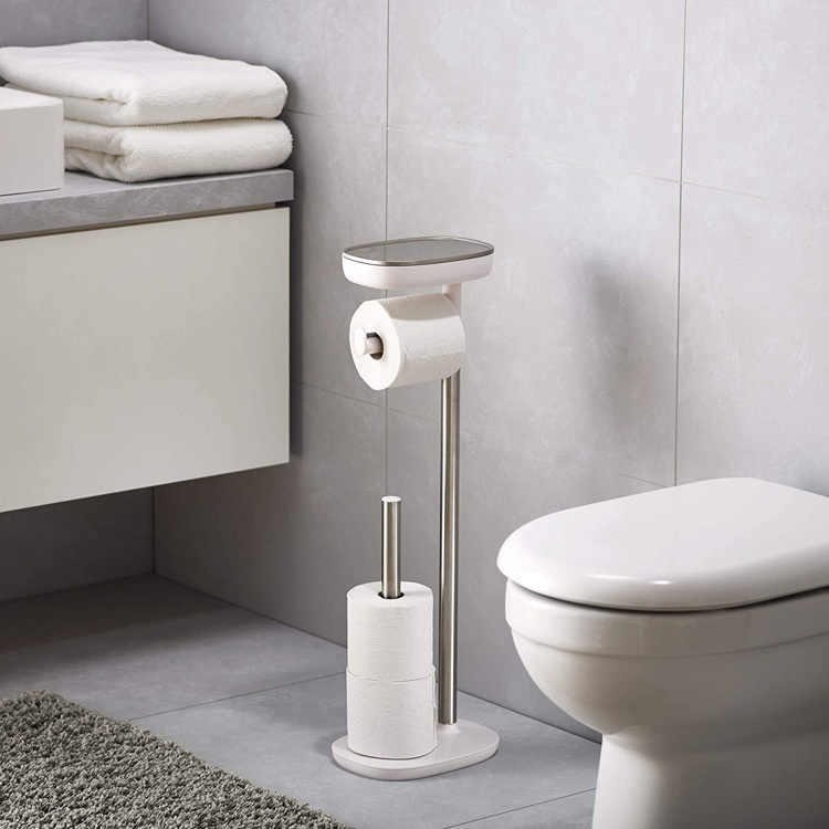 Toilet paper holder with shelf, EASY STORE, H 68 cm, Joseph Joseph, White / Silver in the group Storage / Bathroom storage at SmartaSaker.se (41223)