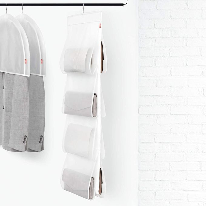 Hanging storage for bags, 8 compartments, MILKY WHITE, 33 x H 122 cm, Transparent in the group Storage / Wardrobe storage / Bag storage at SmartaSaker.se (41262)