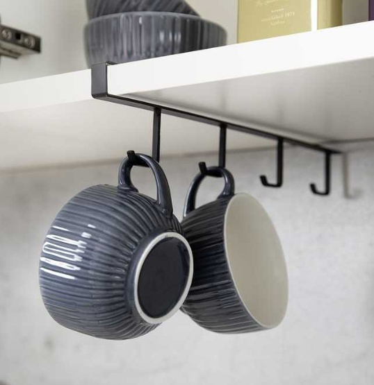 Under Cupboard Rack with 4 hooks, COFFEE CUP HANGER, Black in the group Storage / Kitchen storage / Kitchen cabinet organizers / Under shelf storage at SmartaSaker.se (41300)