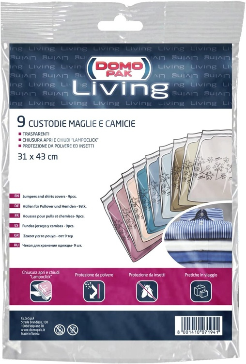 Bags for Jumpers and Shirts, transparent plastic, Set of 9, LIVING ZIP-LOCK, 31 x H43 cm, Clear in the group Storage / Wardrobe storage / Garment covers at SmartaSaker.se (41371)