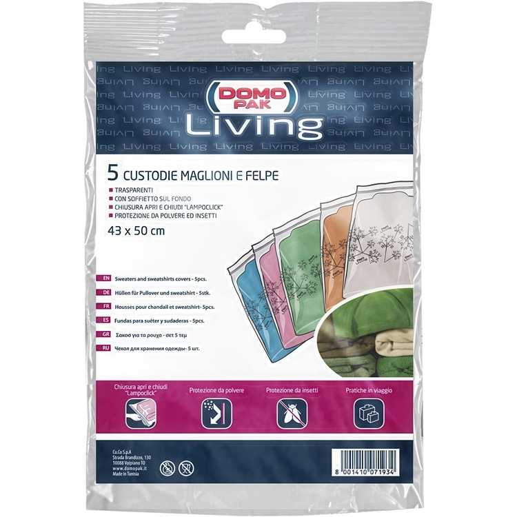 Bags for Jumpers, transparent plastic, 5 st, LIVING ZIP-LOCK, 43 x H50 cm, Clear in the group Storage / Wardrobe storage / Garment covers at SmartaSaker.se (41373)