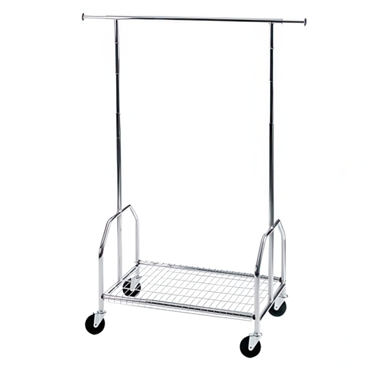 Mobile clothes rack with solid wheels, ALBERT, 90 x H 130-170 cm, Silver in the group Storage / Bedroom storage at SmartaSaker.se (41386)