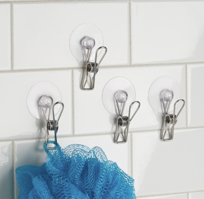 Multi Purpose Clips / Clamps, 4 pcs, SUCTION CLIPS, Silver in the group Storage / Bathroom storage at SmartaSaker.se (41458)