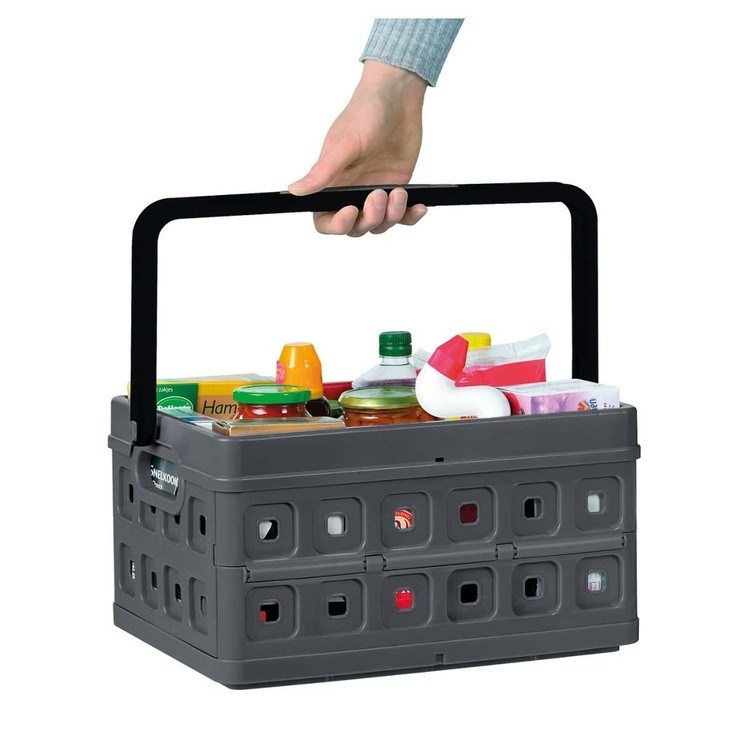 Basket, Foldable, With handle, 24 L, MEDIUM VOUWKRAT, 44 x 31,5 x H21 cm, Dark Grey in the group Storage / Storage room and garage / Baskets and buckets at SmartaSaker.se (41498)