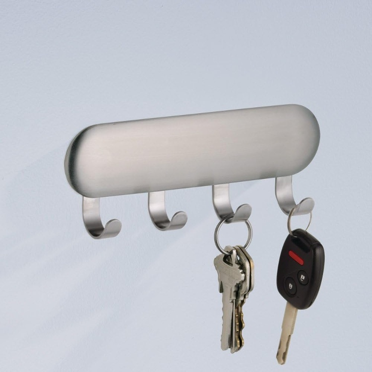 Rack with 4 hooks, Adhesive, FORMA KEY RACK, 14 x 2,5 x H 5,5 cm, Brushed steel in the group Storage / Magnets and adhesives / Self-adhesive hooks at SmartaSaker.se (41574)