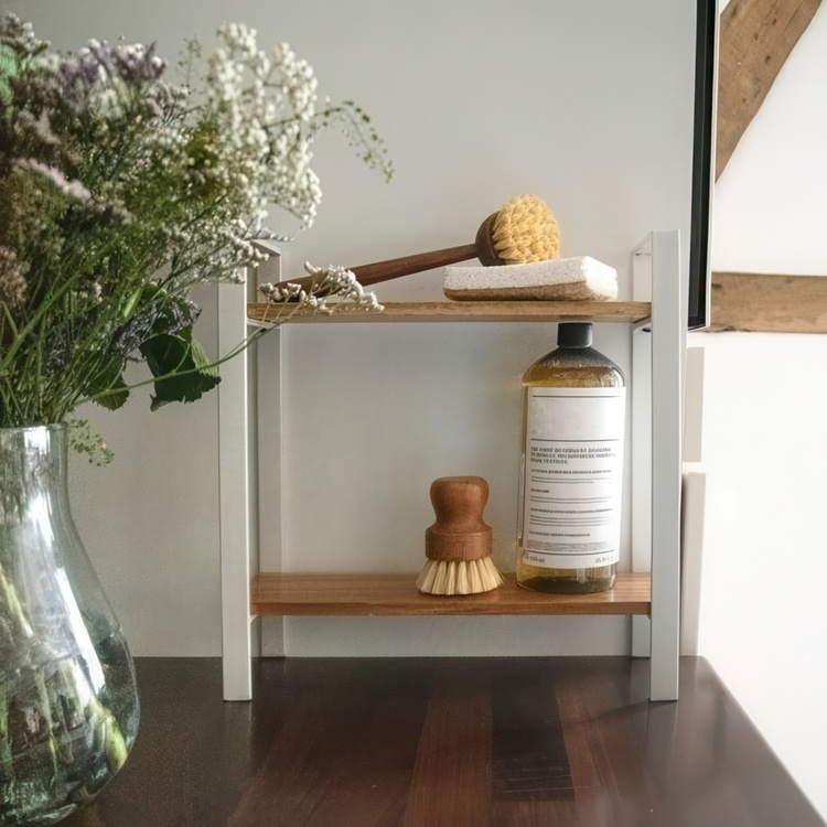Shelf for spices, ACACIA DOUBLE SHELF, 32 x 11 x H 33 cm, White / Brown in the group Storage / Kitchen storage / Kitchen cabinet organizers at SmartaSaker.se (41593)