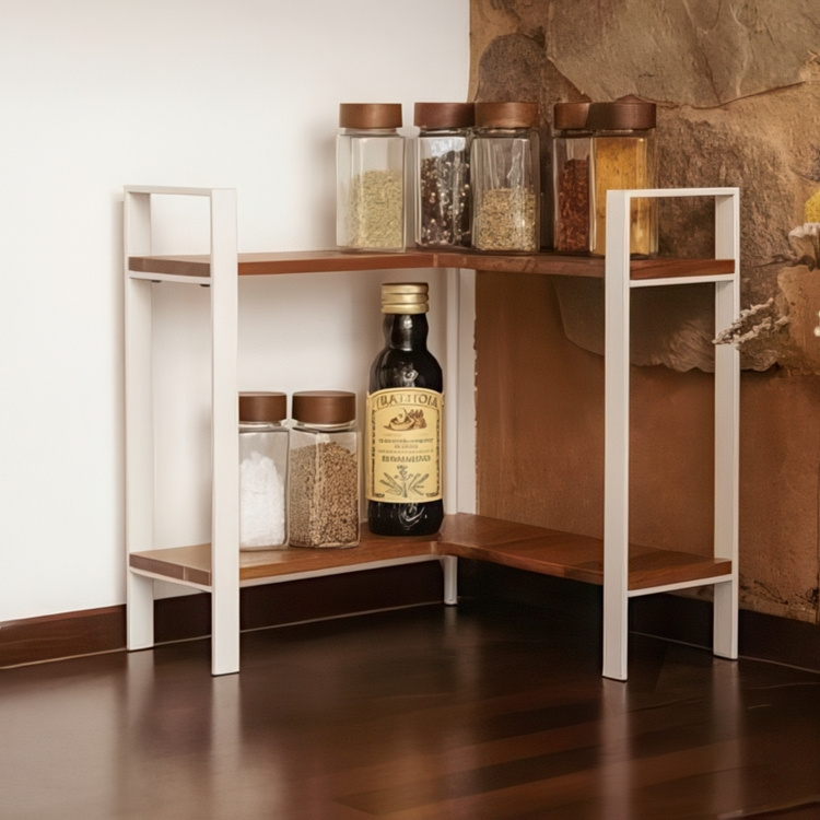 Shelf for spices, ACACIA CORNER SHELF, 30 x 30 x H 33 cm, White / Brown in the group Storage / Kitchen storage at SmartaSaker.se (41597)