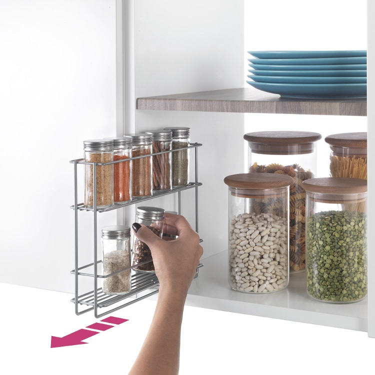Spice Rack, SLIDE-OUT, 28 x 6 x H 22 cm, Silver in the group Storage / Kitchen storage / Kitchen cabinet organizers / Spice racks at SmartaSaker.se (41600)