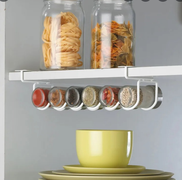 Spice Rack, 6 Slots, Under Shelf, COLGADOR ESPECIERO, Vit in the group Storage / Kitchen storage / Kitchen cabinet organizers / Spice racks at SmartaSaker.se (41606)
