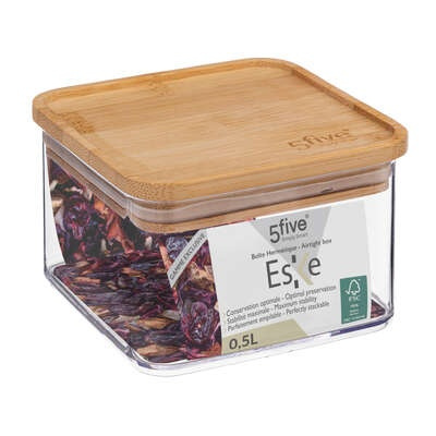 Airtight container, Square, 0,5 L, ESKE BAMBOO SMALL, 10,4 x 10,4 x H 7,2 cm, Clear / Nature in the group Storage / Kitchen storage / Storage bins and jars / Eske at SmartaSaker.se (41684)