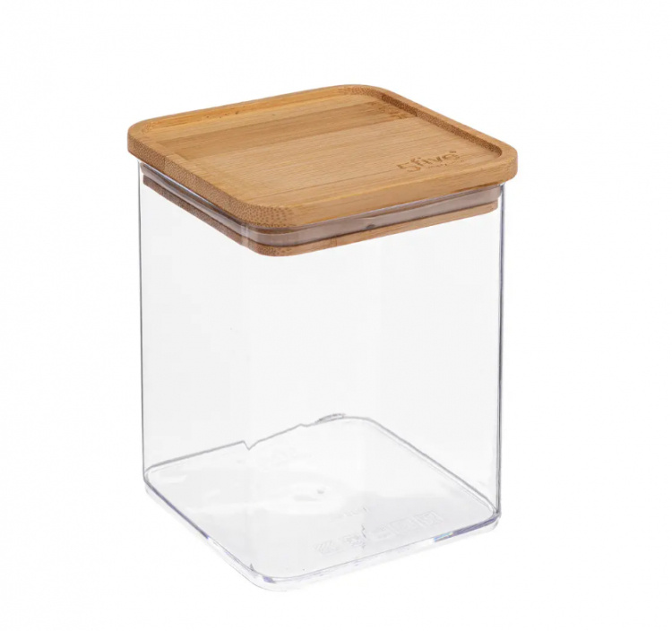 Airtight container, Square, 1 L, ESKE BAMBOO MEDIUM, 10,4 x 10,4 x H 14 cm, Clear / Nature in the group Storage / Kitchen storage / Storage bins and jars at SmartaSaker.se (41686)