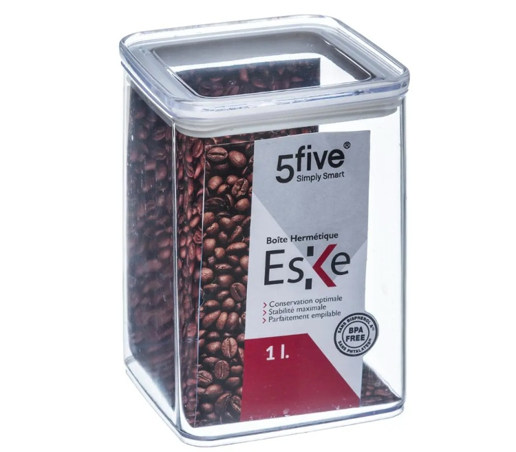 Airtight container, Square, 1 L, ESKE MEDIUM, 10,4 x 10,4 x H 14 cm, Clear / White in the group Storage / Kitchen storage / Storage bins and jars / Eske at SmartaSaker.se (41687)