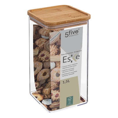 Airtight container, Square, 1,5 L, ESKE BAMBOO LARGE 10,4 x 10,4 x H 20,5 cm, Clear / Nature in the group Storage / Kitchen storage / Storage bins and jars / Eske at SmartaSaker.se (41688)