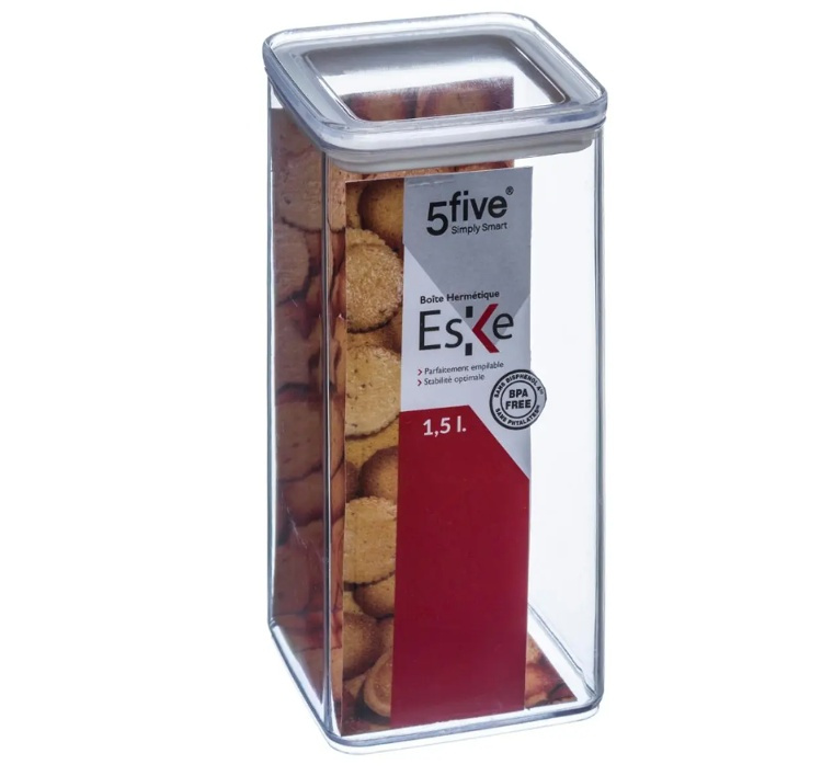 Airtight container, Square, 1,5 L, ESKE LARGE 10,4 x 10,4 x H 20,5 cm, Clear / White in the group Storage / Kitchen storage / Storage bins and jars / Eske at SmartaSaker.se (41689)