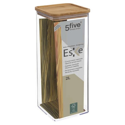 Airtight container, Square, 2 L, ESKE BAMBOO XL, 10,4 x 10,4 x H 27,5 cm, Clear / Nature in the group Storage / Kitchen storage / Storage bins and jars / Eske at SmartaSaker.se (41690)