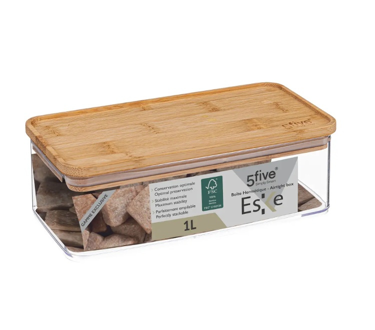 Airtight container, Rectangular, 1 L, ESKE BAMBOO SMALL, 20,4 x 10,4 x H 7 cm, Clear / Nature in the group Storage / Kitchen storage at SmartaSaker.se (41693)