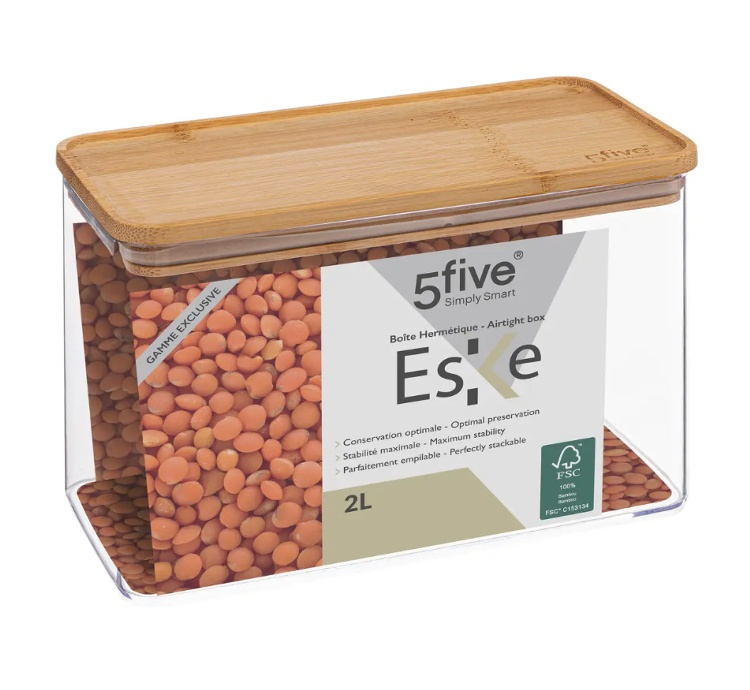 Airtight container, Rectangular, 2 L, ESKE BAMBOO MEDIUM, 20,4 x 10,4 x H 13,6 cm, Clear / Nature in the group Storage / Kitchen storage / Storage bins and jars / Eske at SmartaSaker.se (41695)