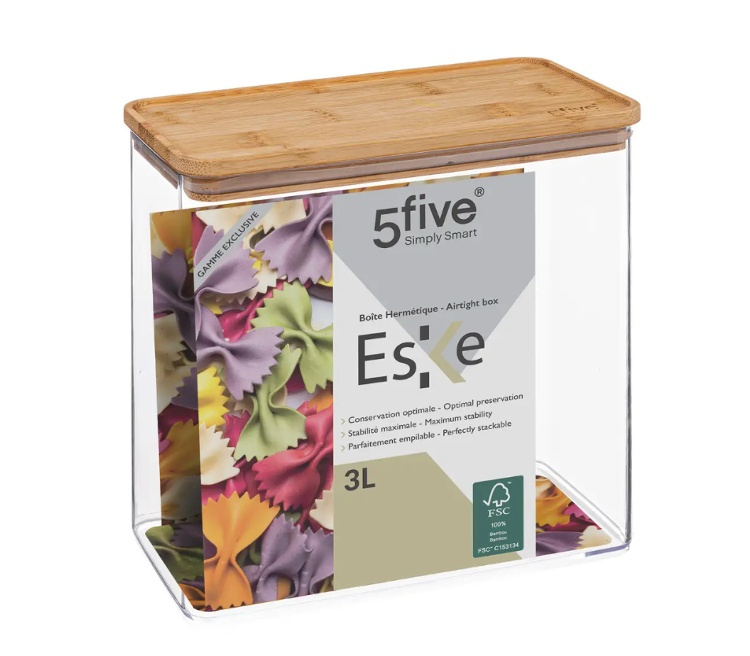 Airtight container, Rectangular, 3 L, ESKE BAMBOO LARGE, 20,4 x 10,4 x H 20,5 cm, Clear / Nature in the group Storage / Kitchen storage / Storage bins and jars / Eske at SmartaSaker.se (41697)