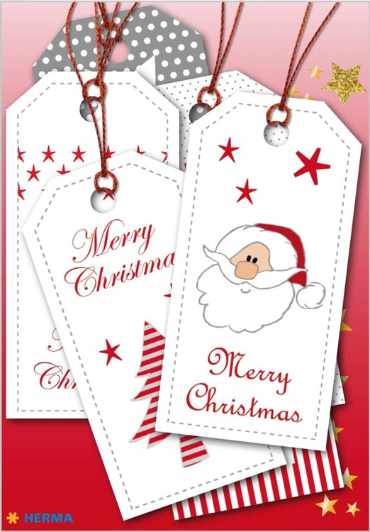 Luxury Gift Tags, Set of 6, MERRY CHRISTMAS GIFT TAGS, Ø 5 cm, White / Silver / Red in the group Storage / Magnets and adhesives / Signs and labels at SmartaSaker.se (41713)
