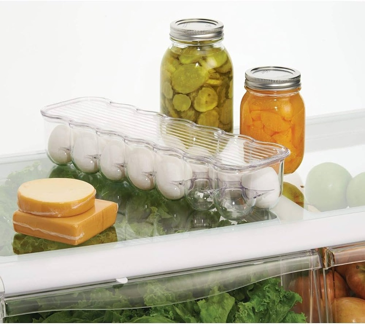 Fridge storage with lid, slim, for 14 Eggs, FRIDGE BINZ, 36 x 11 x H 7,6 cm, Transparent in the group Storage / Kitchen storage / Fridge storage at SmartaSaker.se (41726)