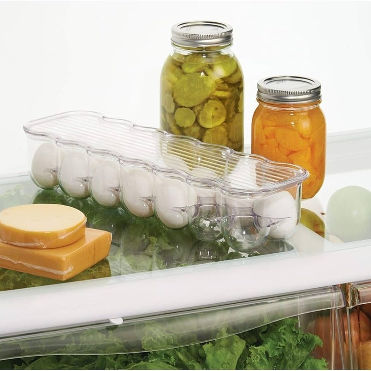 Fridge storage with lid, slim, for 14 Eggs, FRIDGE BINZ, 36 x 11 x H 7,6 cm, Transparent in the group Storage / Kitchen storage / Fridge storage at SmartaSaker.se (41726)