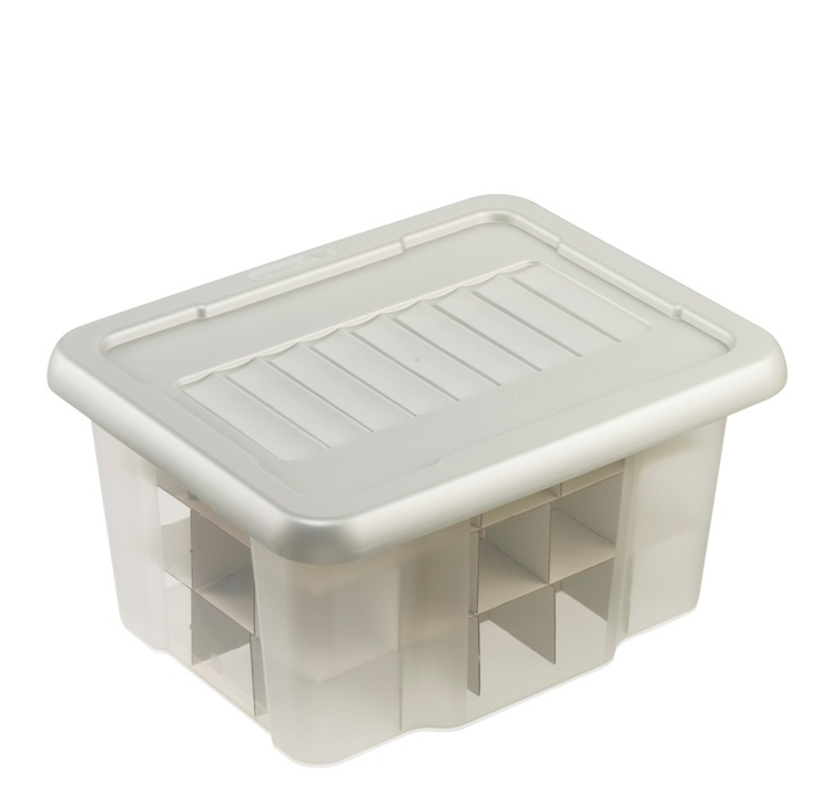 Storage box, 24L, X-MAS ORNAMENTS, 43 x 34,5 x H 22,5 cm, Clear/ Silver in the group Storage / Storage room and garage at SmartaSaker.se (41729)
