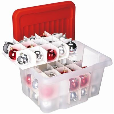 Storage box, 24L, X-MAS ORNAMENTS, 43 x 34,5 x H 22,5 cm, Clear/ Red in the group Storage / Storage room and garage at SmartaSaker.se (41734)
