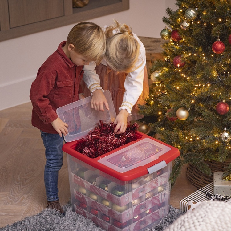 Storage box, 45L, XL GLITTER BOX , 48 x 36,5 x H 36,5 cm, Clear/ Red in the group Storage / Storage room and garage at SmartaSaker.se (41736)