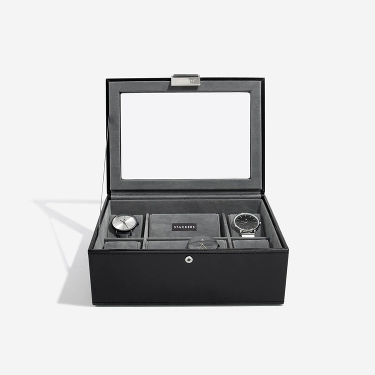 Watch Box with glas lid, STACKERS WATCH BOX MEDIUM, 19,5 x 26 x H 9,5 cm, Black in the group Storage / Bedroom storage / Watch boxes at SmartaSaker.se (41743)