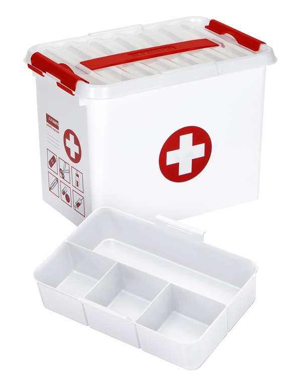 Box for Medicin, With handle, 9L, FIRST AID MEDIUM, 30 x 20 x H22 cm, White / Red in the group Storage / Bathroom storage at SmartaSaker.se (41754)