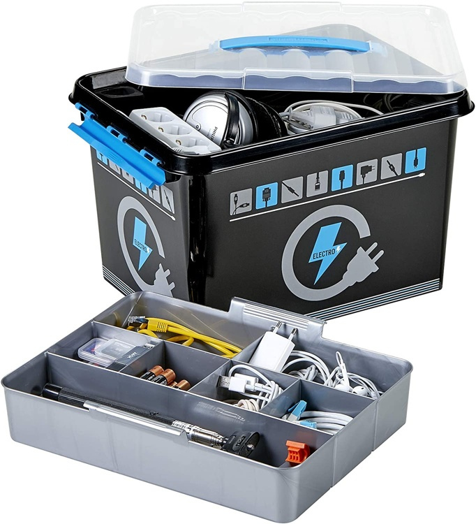Box with handle, 22 L, ELECTRONICS STORAGE BOX, , 40 x 30 x H 26 cm, Black / Blue in the group Storage / Storage boxes at SmartaSaker.se (41755)