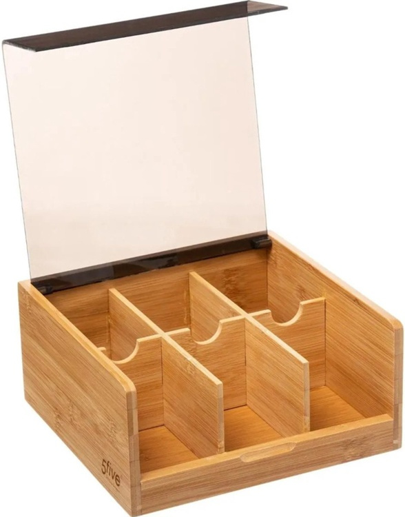 Storage Box for Tea Bags, SQUARE BAMBOO TEA BOX, 22 x 21 x H 10 cm, Nature / Black in the group Storage / Kitchen storage / Storage bins and jars at SmartaSaker.se (41759)