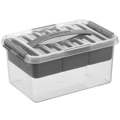 Box with insert and handle, 6L, Q-LINE MULTIBOX, 30,7 x 20 x H 14,3 cm, Clear / Silver Grey in the group Storage / Storage boxes at SmartaSaker.se (41805)
