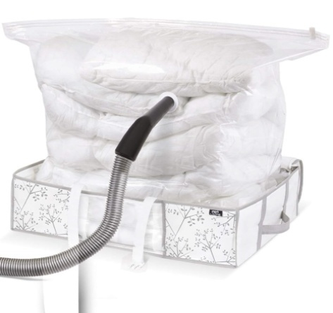 Box with vacuum bag, COMBO WHITE LEAF, 66 x 50 x H 15,5 cm, White in the group Storage / Bedroom storage / Under bed storage at SmartaSaker.se (41820)