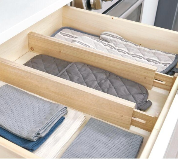 Adjustable drawer dividers, Set of 2, PAULOWNIA ECO WOOD DIVIDERS, 42 - 57 x H 6,4 cm, Natural in the group Storage / Kitchen storage / Kitchen cabinet organizers at SmartaSaker.se (41885)