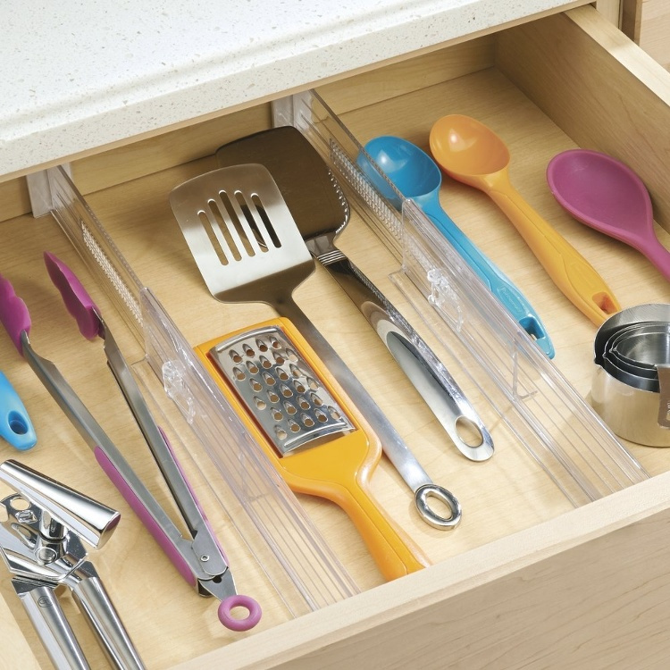 Adjustable drawer dividers, Low, Set of 2, LOCKS IN PLACE, 34,6 - 52,7 x H 6 cm, Transparent in the group Storage / Kitchen storage / Kitchen cabinet organizers at SmartaSaker.se (41889)
