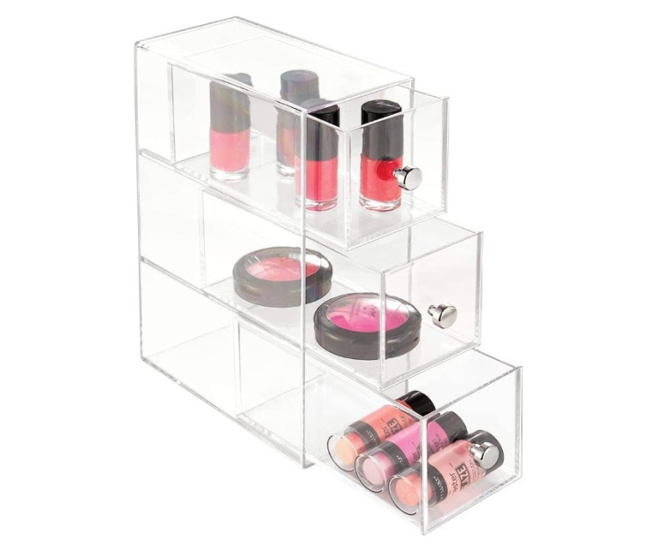 Three drawer box storage, ID CLARITY FLIP TOWER DRAWER, 8,5 x 16,5 x H 25 cm, Clear in the group Storage / Bathroom storage / Makeup storage at SmartaSaker.se (41898)