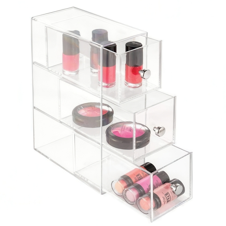 Three drawer box storage, ID CLARITY FLIP TOWER DRAWER, 8,5 x 16,5 x H 25 cm, Clear in the group Storage / Bathroom storage / Makeup storage at SmartaSaker.se (41898)