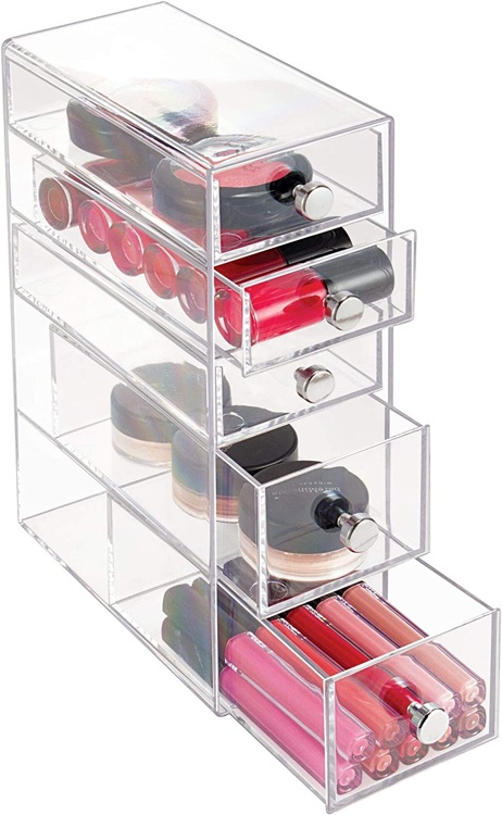 Five drawer box storage, ID CLARITY TOWER DRAWER, 8,5 x 16,5 x H 25 cm, Clear in the group Storage / Bathroom storage / Makeup storage at SmartaSaker.se (41903)