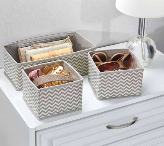 Dresser organizers,Set of 3, CHEVRON ACCESSORY ORGANISER, Grey / Beige in the group Storage / Wardrobe storage / Sorting boxes at SmartaSaker.se (41946)