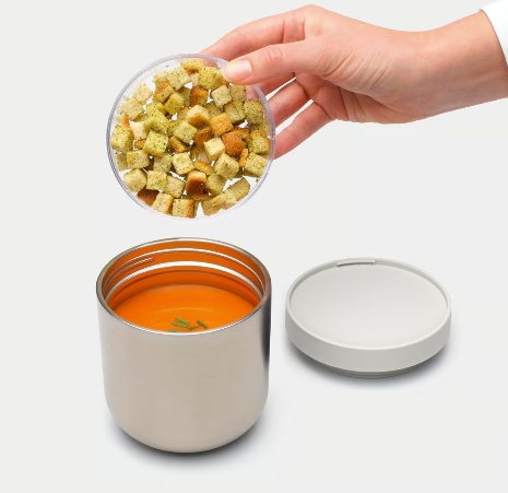 Bowl with lid, 0,5 L, BRABANTIA MAKE & TAKE THERMOS , Ø 11 x H 13,5 cm, Silver / Dark grey in the group Storage / Kitchen storage / Food containers / Metal at SmartaSaker.se (42117)
