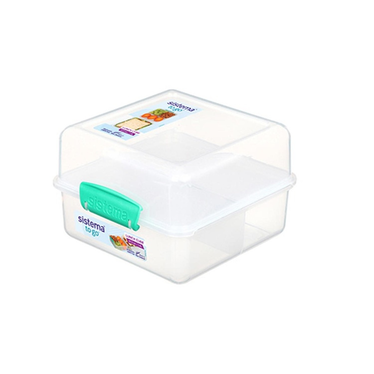 Lunch box divided into compartments, 1,4 L, LUNCH CUBE TO GO, Transparent / Teal in the group Storage / Kitchen storage / Food containers / SmartStore food containers at SmartaSaker.se (42130)